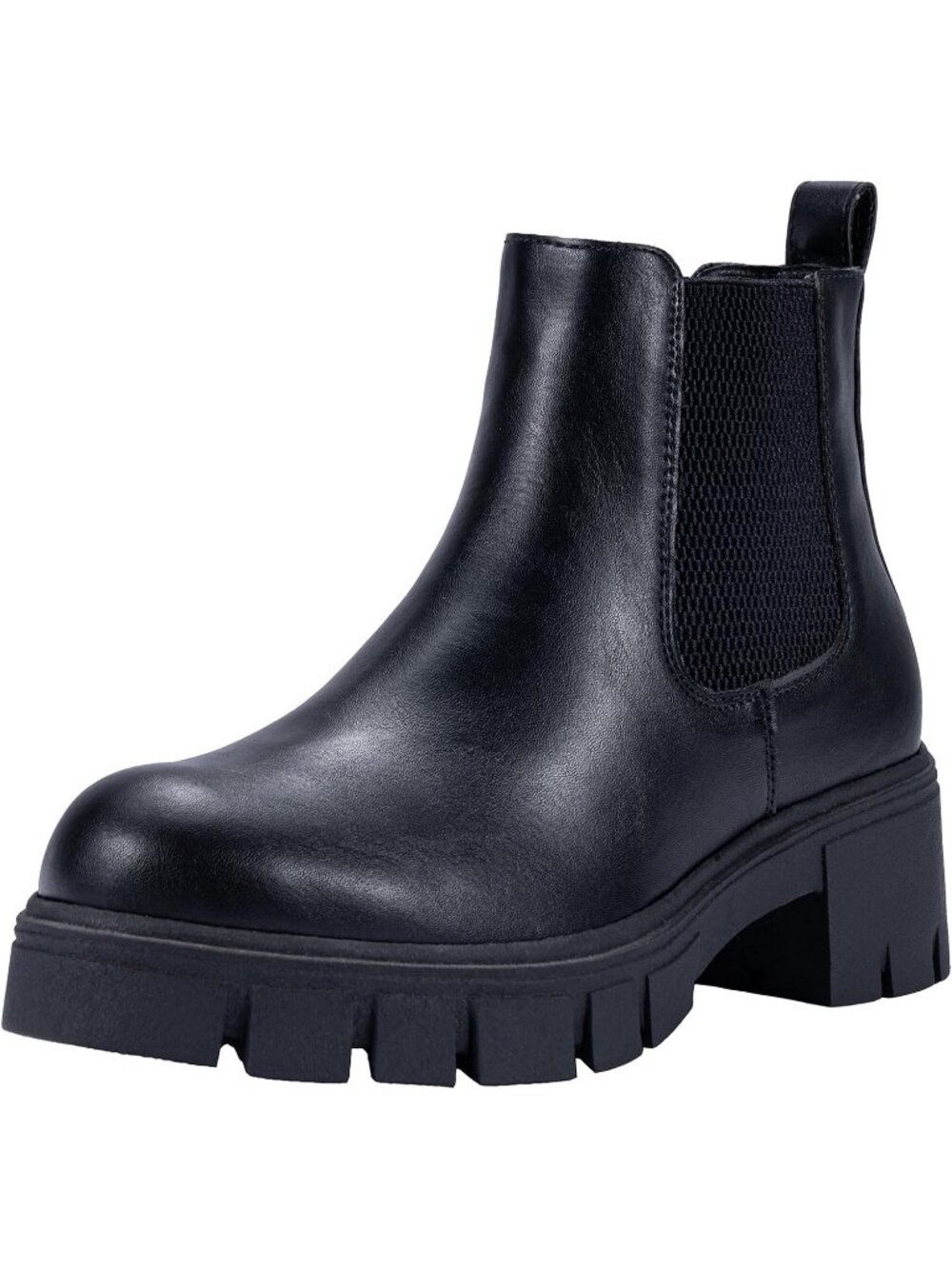 Women's Black Chunky Platform Chelsea Elastic Side Panels Stylish Ankle Boots